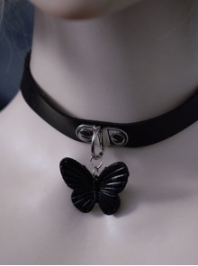 Handwork Black Three-Dimensional Butterfly PU Leather Gothic Lolita Necklace