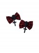 Red-Black Plaid Bowknot Black Skull Cross Halloween Gothic Lolita Hair Clips