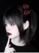 Red-Black Plaid Bowknot Black Skull Cross Halloween Gothic Lolita Hair Clips