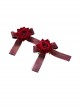 Wine Red Velvet Rose Handwork Black Red Bowknot Gothic Lolita Hair Clips