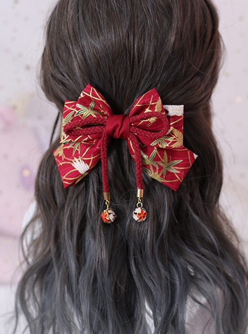Bronzing Crane Red Bowknot Bell Classic Lolita Hair Clip