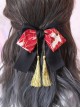 Bronzing Crane Print Gold Tassel Decorated Black Bowknot Classic Lolita Hair Clip
