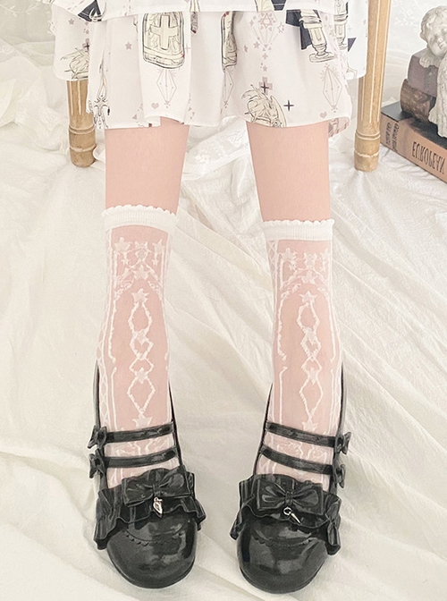 Intertwined Stars Summer Thin Lace Printed Classic Lolita Socks