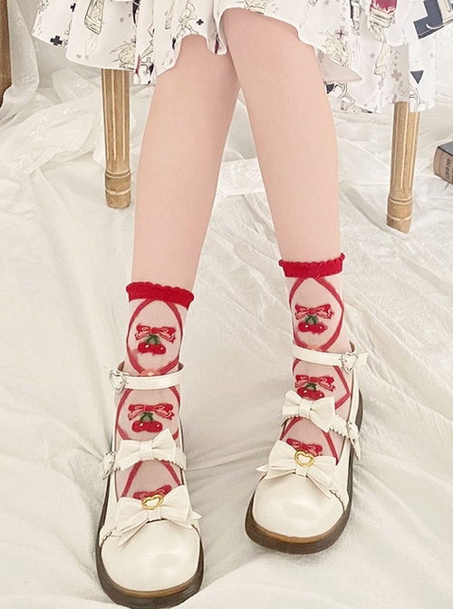 Sweetheart Cherry Series Cute Girly Cherry Print Sweet Lolita Socks