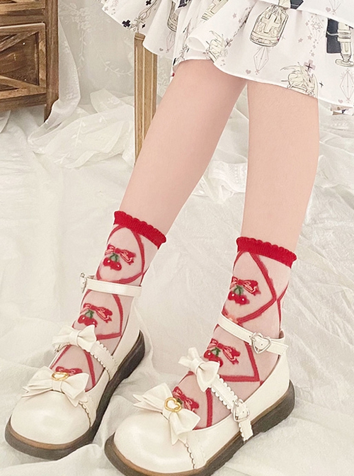Sweetheart Cherry Series Cute Girly Cherry Print Sweet Lolita Socks