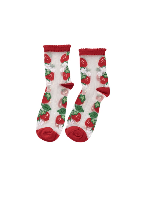 Strawberry Manor Series Strawberry Flower Print Summer Thin Cute Sweet Lolita Socks