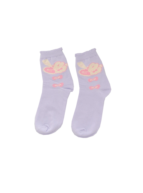 Yawn Rabbit Series Pink Purple Rabbit Print Short Knitted Socks Sweet Lolita Socks