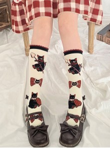 Dessert Earl Cat Series Kitten Bowknot Print Knitted Sweet Lolita Socks