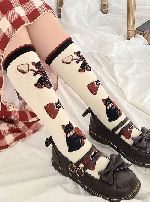 Dessert Earl Cat Series Kitten Bowknot Print Knitted Sweet Lolita Socks