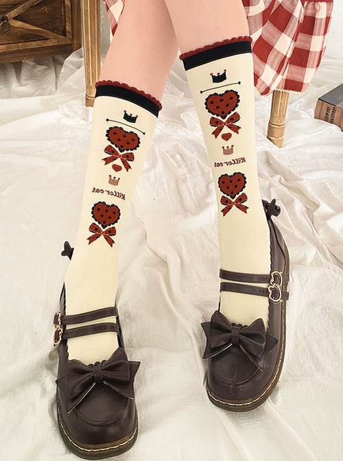 Dessert Earl Cat Series Polka Dot Love Bowknot Printing Sweet Lolita Knitted Socks