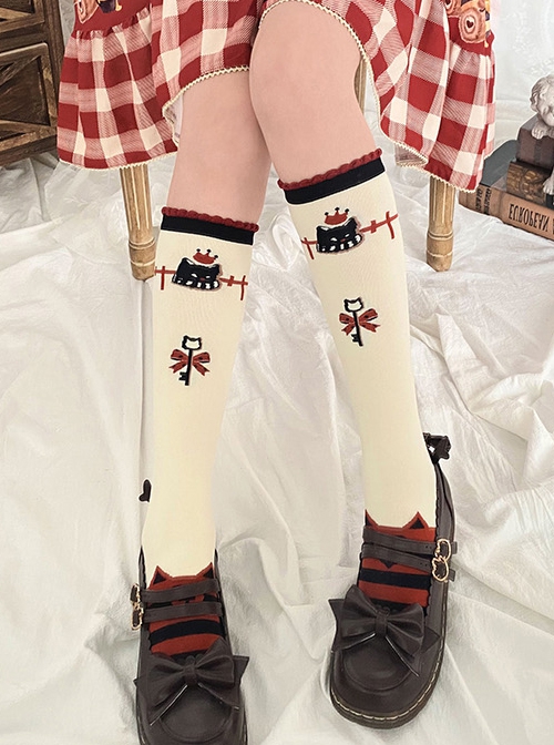 Dessert Earl Cat Series Cute Earl Cat Striped Printed Knit Socks Sweet Lolita Socks