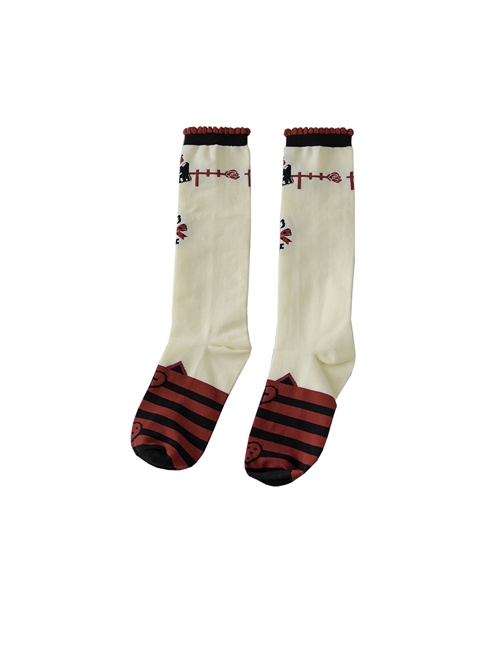 Dessert Earl Cat Series Cute Earl Cat Striped Printed Knit Socks Sweet Lolita Socks