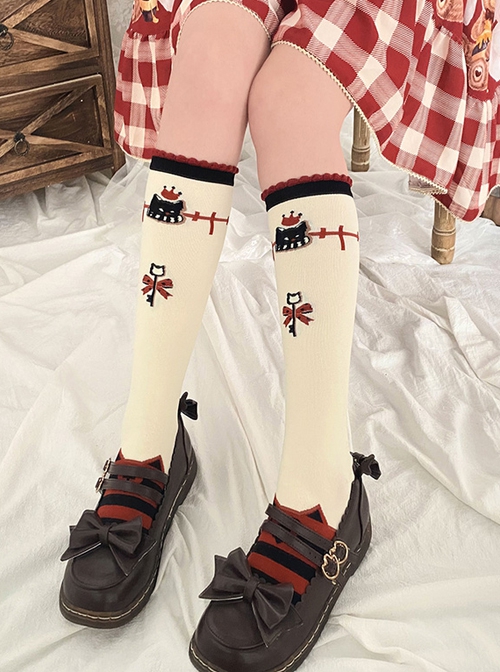 Dessert Earl Cat Series Cute Earl Cat Striped Printed Knit Socks Sweet Lolita Socks