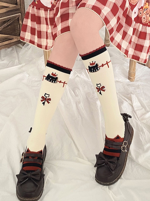 Dessert Earl Cat Series Cute Earl Cat Striped Printed Knit Socks Sweet Lolita Socks