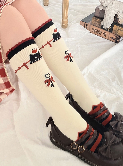 Dessert Earl Cat Series Cute Earl Cat Striped Printed Knit Socks Sweet Lolita Socks