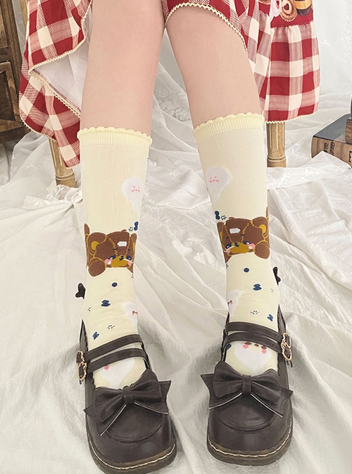 Sweet Dream Little Bear Series Sweet Dream Little Bear Print Mid Tube Knitted Socks Sweet Lolita Socks