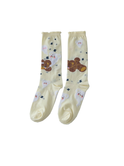 Sweet Dream Little Bear Series Sweet Dream Little Bear Print Mid Tube Knitted Socks Sweet Lolita Socks