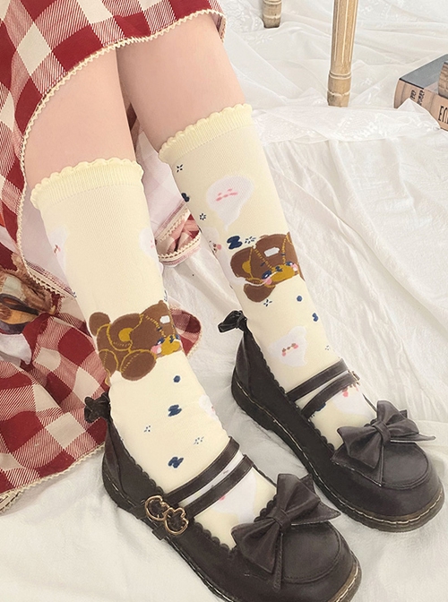 Sweet Dream Little Bear Series Sweet Dream Little Bear Print Mid Tube Knitted Socks Sweet Lolita Socks