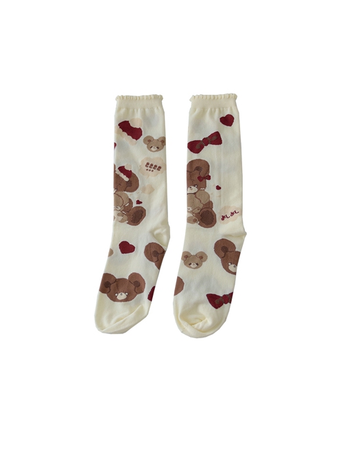 Little Sweet Bear Series Daily All-Match Cute Little Bear Print Knitted Socks Sweet Lolita Socks