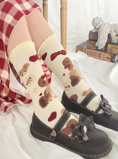 Little Sweet Bear Series Daily All-Match Cute Little Bear Print Knitted Socks Sweet Lolita Socks