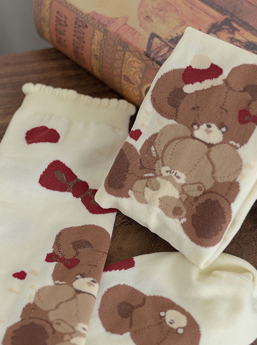 Little Sweet Bear Series Daily All-Match Cute Little Bear Print Knitted Socks Sweet Lolita Socks