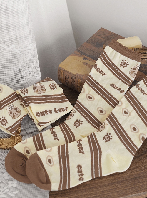 Chef Little Bear Series Cute Printed All-Match Medium Tube Knitted Socks Sweet Lolita Socks