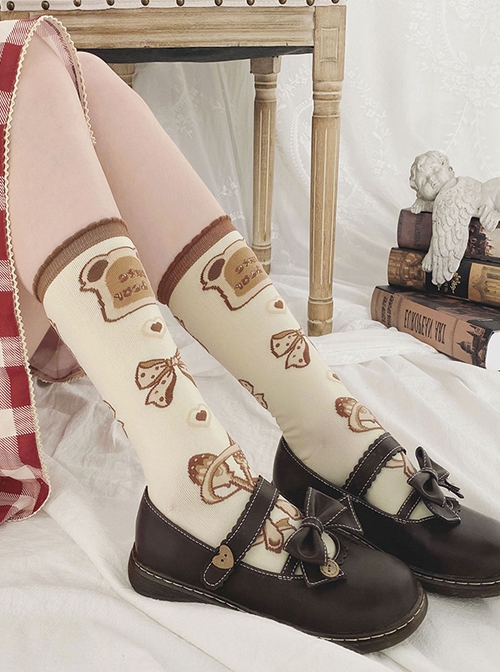 Little Bear Toast Series Tableware Bear Toast Bowknot Cute Print Sweet Lolita Knitted Socks