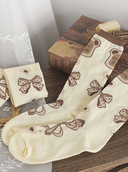 Little Bear Toast Series Tableware Bear Toast Bowknot Cute Print Sweet Lolita Knitted Socks