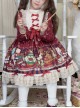 Crown Bear Series Red Printed Lace Sweet Lolita Girls Kids Long Sleeve Dress