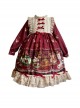 Crown Bear Series Red Printed Lace Sweet Lolita Girls Kids Long Sleeve Dress