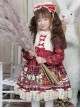 Crown Bear Series Red Printed Lace Sweet Lolita Girls Kids Long Sleeve Dress