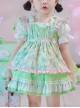 Green Strawberry Series Summer Lace Collar Strawberry Print Cute Green Polka Dot Lace Sweet Lolita Kids Short-Sleeved Dress