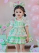 Green Strawberry Series Summer Lace Collar Strawberry Print Cute Green Polka Dot Lace Sweet Lolita Kids Short-Sleeved Dress