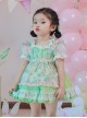 Green Strawberry Series Summer Lace Collar Strawberry Print Cute Green Polka Dot Lace Sweet Lolita Kids Short-Sleeved Dress