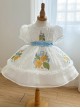 Gardenia Series White Simple Print Summer Cute Puff Sleeve Sweet Lolita Kids Short Sleeve Dress