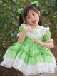 Spring Summer Round Neck Green Fresh Floral Lace Decoration Sweet Lolita Kids Short-Sleeved Dress