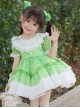 Spring Summer Round Neck Green Fresh Floral Lace Decoration Sweet Lolita Kids Short-Sleeved Dress