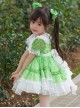 Spring Summer Round Neck Green Fresh Floral Lace Decoration Sweet Lolita Kids Short-Sleeved Dress