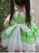 Spring Summer Round Neck Green Fresh Floral Lace Decoration Sweet Lolita Kids Short-Sleeved Dress