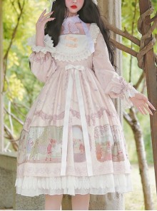 Fairy Tale Series Square Neck Elegant Lace Print Daily Classic Lolita Long Sleeve Dress