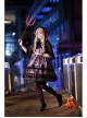 Striped Witch Cat Print Detachable Black Star Lace Net Yarn Halloween Gothic Lolita Sleeveless Dress