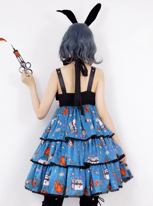 Simple Sweet Punk Style Syringe Medicine Box Pill Print Punk Lolita Sleeveless Dress