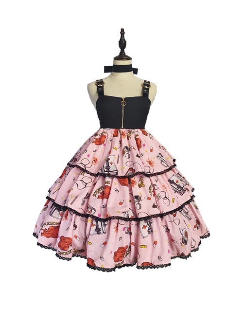 Simple Sweet Punk Style Syringe Medicine Box Pill Print Punk Lolita Sleeveless Dress