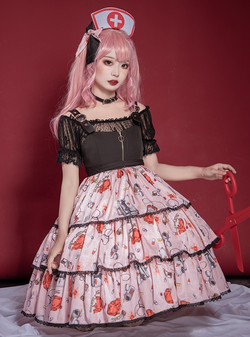 Simple Sweet Punk Style Syringe Medicine Box Pill Print Punk Lolita Sleeveless Dress