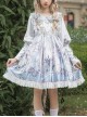 Cute Lace Doll Collar Lamb Leg Sleeves Lace-Up Design Reflective Satin Print Classic Lolita Long Sleeve Dress