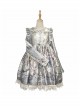 Cute Lace Doll Collar Lamb Leg Sleeves Lace-Up Design Reflective Satin Print Classic Lolita Long Sleeve Dress