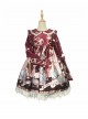 Cute Lace Doll Collar Lamb Leg Sleeves Lace-Up Design Reflective Satin Print Classic Lolita Long Sleeve Dress