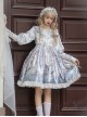 Cute Lace Doll Collar Lamb Leg Sleeves Lace-Up Design Reflective Satin Print Classic Lolita Long Sleeve Dress