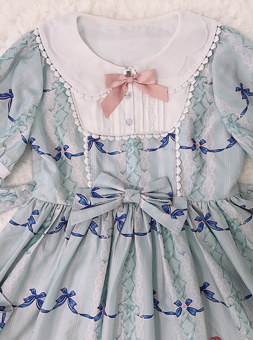 Gift Box Series Cute Doll Collar Gift Box Printed Bowknot Decoration Sweet Lolita Short Sleeve Dress