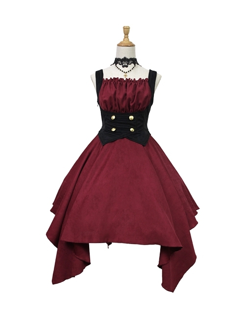 Undead Concerto Series Gothic Style Simple Irregular Hem Slim Fit Gothic Lolita Sleeveless Dress